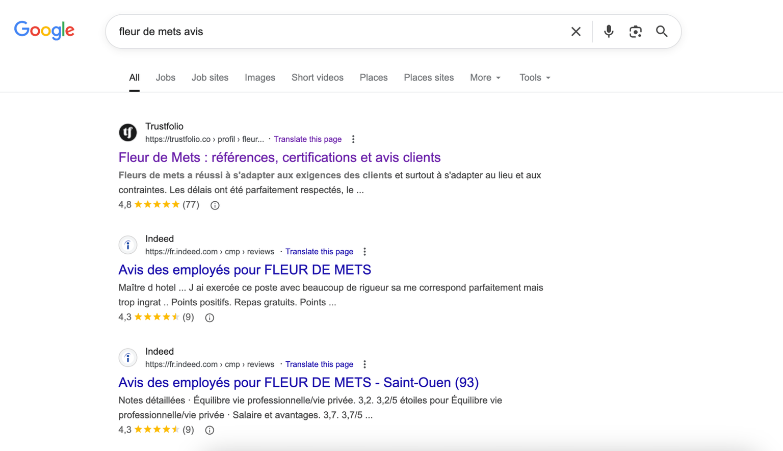 Exemple d’avis Google laissé par un client