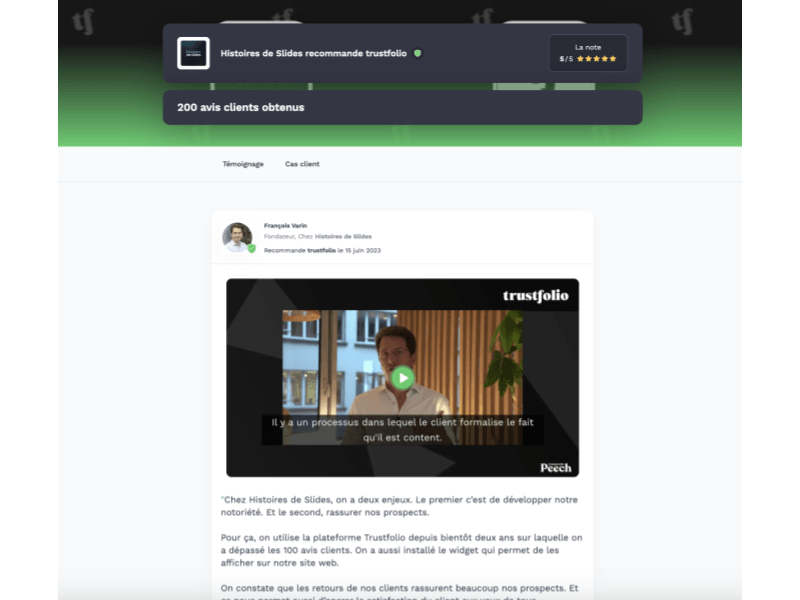 Aperçu du widget Cas client