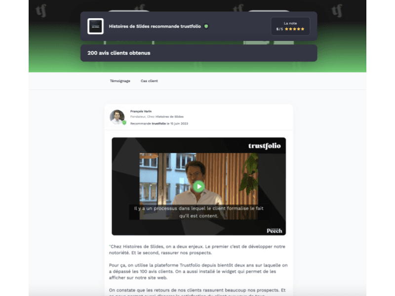 Aperçu du widget Cas client