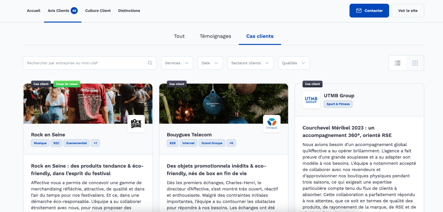 Page cas client enrichie