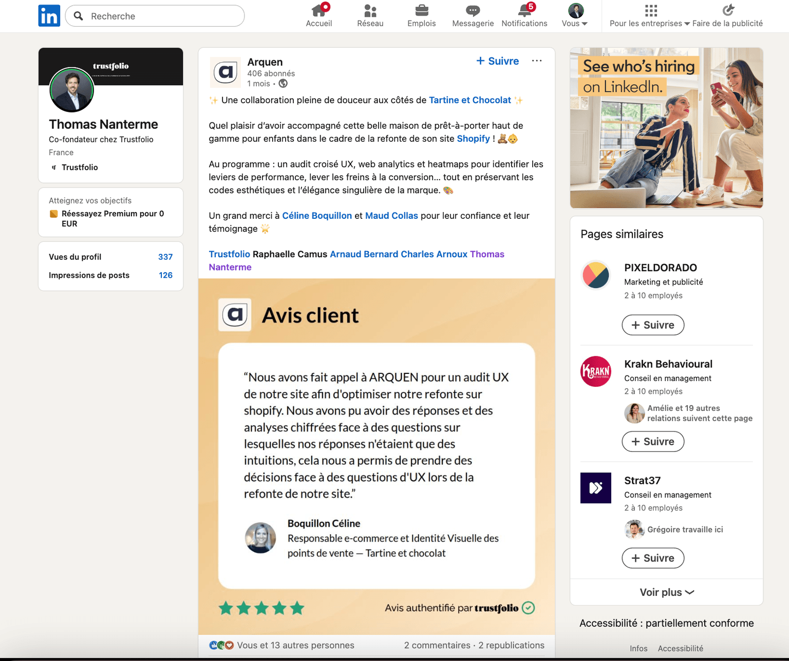 Partage d'avis sur LinkedIn