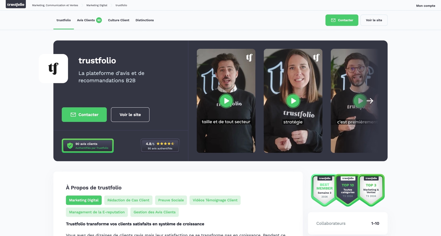 Classements et visibilité Trustfolio